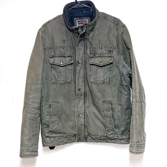 LEVIS Washed cotton Olive Utility Military Jacket Mens Sz M Host Pick - Picture 2 of 8